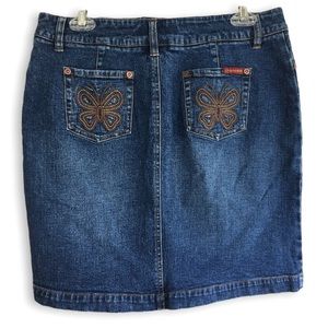 90s Y2K VINTAGE | ROXY Stretch Denim Skirt w/Butterfly Embroidery